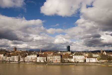 The city of Basel on the river Rhineの写真素材