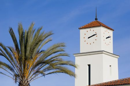 A clock tower in San Diego, Californiaの写真素材