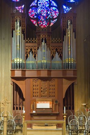 A beautiful pipe organ in an  American churchの写真素材