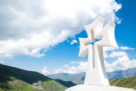 Religious cross in the mountains of Georgiaの写真素材