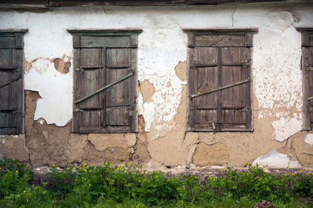 Old damaged windows, grunge windows textureの写真素材