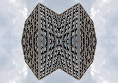Abstract view on skyscraper on a background of blue skyの写真素材