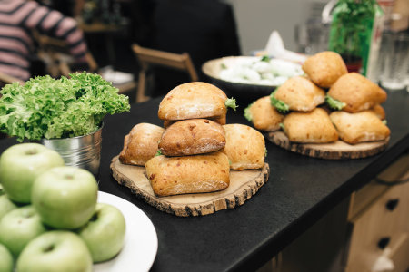 sandwiches from ciabatta with saladの写真素材