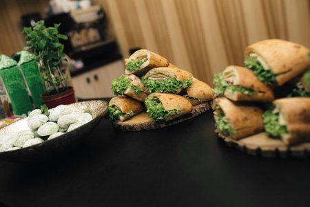 sandwiches from ciabatta with saladの写真素材