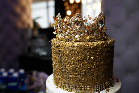 expensive cake with crownの写真素材