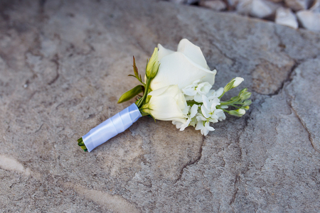 rose boutonniere on a beautiful backgroundの写真素材