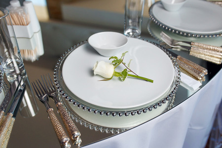 luxury decoration with a set of a mirror table with rosesの写真素材