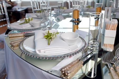 luxury decoration with a set of a mirror table with rosesの写真素材
