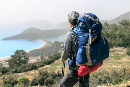 hiker in the mountainsの写真素材