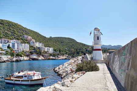 lighthouse on island of crete greeceの写真素材