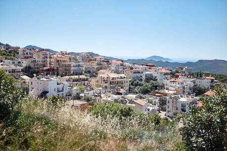 panoramic view of santorini greeceの写真素材