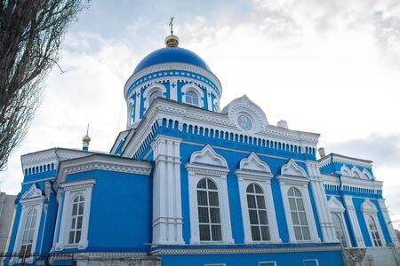 Old blue-white churchの写真素材