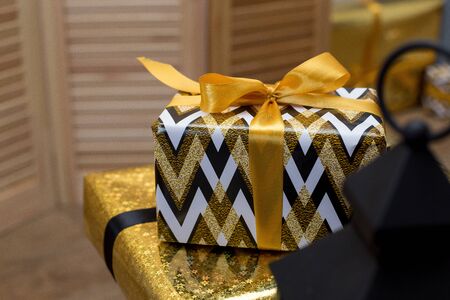 boxes with gifts, christmas, new year, birthdayの写真素材