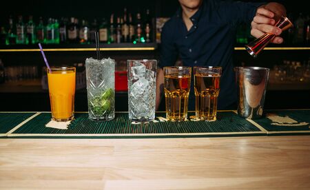 bartender makes cocktails in a restaurant, background textureの写真素材