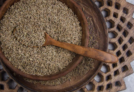 Indian spices cumin seeds isolated.の写真素材