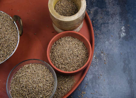 Indian spices cumin seeds isolated.の写真素材