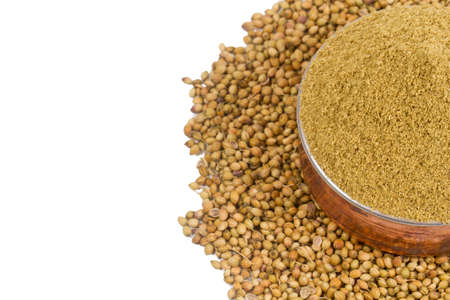 Coriander powder with coriander seeds.