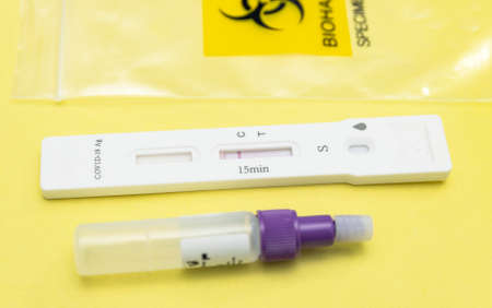 COVID 19 negative antigen test, close-up.の写真素材