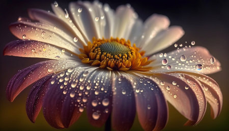 Close-up of a wet flower, dew covers the flower. Generative AI.の素材