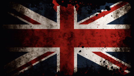 The national flag of England on an old grunge background. Generative AI.の素材