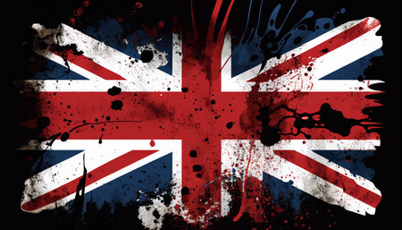 The national flag of England on an old grunge background. Generative AI.の素材