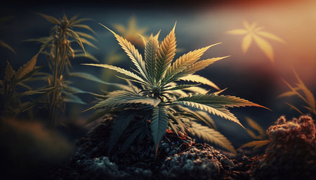 Cannabis bush, the use and cultivation of cannabis for medicinal purposes. Generative AI.の素材