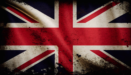 The national flag of England on an old grunge background. Generative AI.の素材