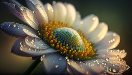 Close-up of a wet flower, dew covers the flower. Generative AI.の素材