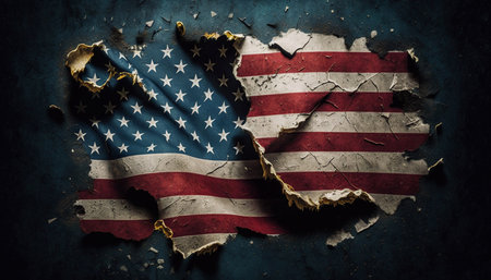 A ripped American flag in grunge style. Generative AI.の素材