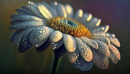Close-up of a wet flower, dew covers the flower. Generative AI.の素材