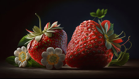 Strawberries close-up. Generative AI.の素材
