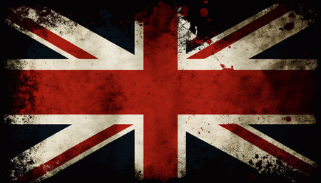 The national flag of England on an old grunge background. Generative AI.の素材
