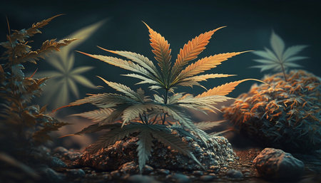 Cannabis bush, the use and cultivation of cannabis for medicinal purposes. Generative AI.の素材