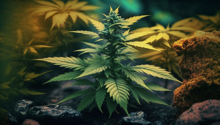 Cannabis bush, the use and cultivation of cannabis for medicinal purposes. Generative AI.の素材