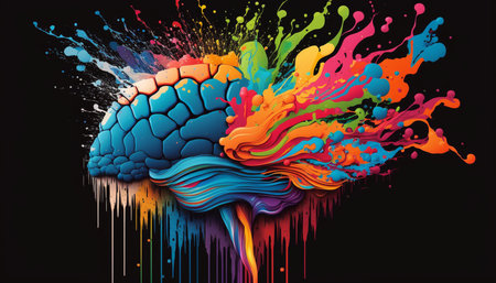 Brain blast with multicolored colors, abstract background. Generative AIの素材