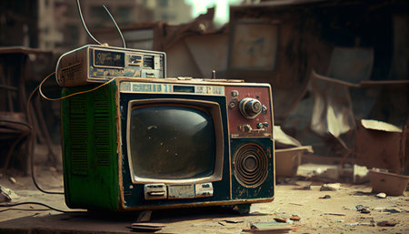 Old TV, electrical equipment in the landfill. Generative AI.の素材