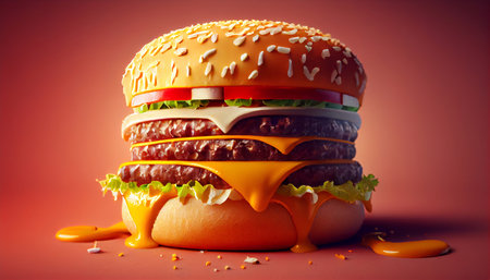 Big burger with a super patty. Generative AI.の素材