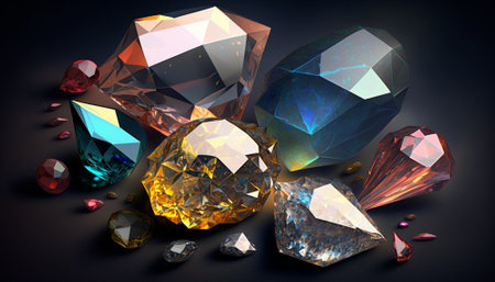 Gemstones on black background. 3d rendering. computer digital drawing.の素材