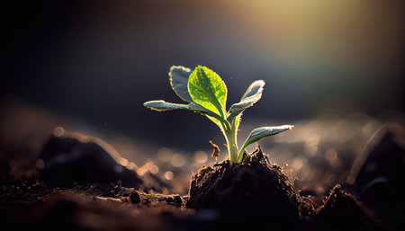 Young plant new life. The emergence of new life. The concept of ecology and environmental protection.の素材
