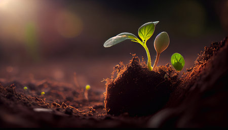 Young plant new life. The emergence of new life. The concept of ecology and environmental protection.の素材