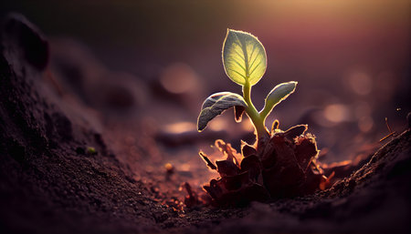 Young plant new life. The emergence of new life. The concept of ecology and environmental protection.の素材