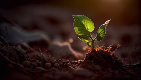Young plant new life. The emergence of new life. The concept of ecology and environmental protection.の素材