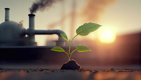Young plant new life. The emergence of new life. The concept of ecology and environmental protection. Generative AI.の素材