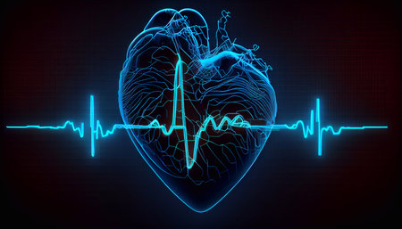 The human heart and cardiogram. Generative AI.の素材