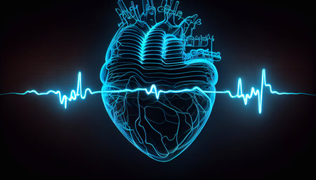 The human heart and cardiogram. Generative AI.の素材