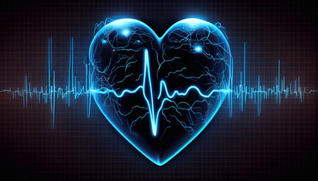 The human heart and cardiogram. Generative AI.の素材