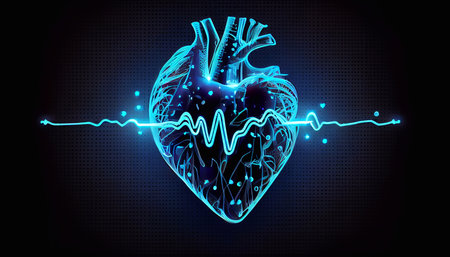 The human heart and cardiogram. Generative AI.の素材