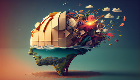 human brain explosion effect. 3D rendering. Elements of this image are furnished by NASAの素材