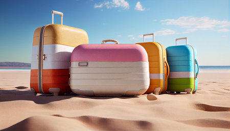 Several suitcases of different sizes and colors. Generative AI.の素材