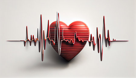 The human heart and cardiogram on a white background. Generative AI.の素材